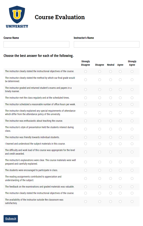 Go to Course Evaluation template