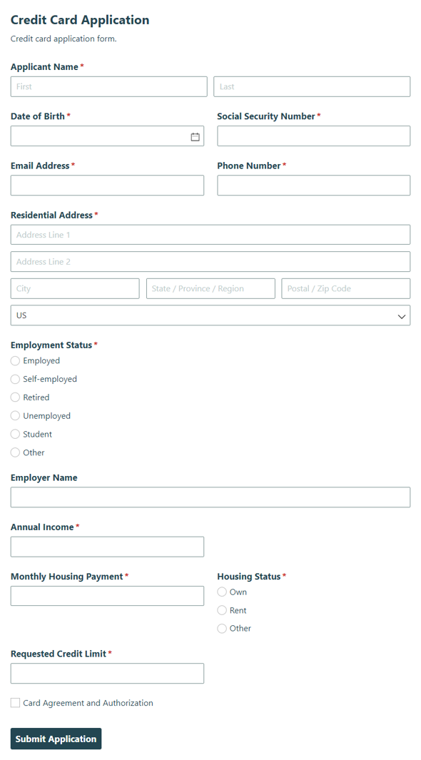 Go to Credit Card Application template
