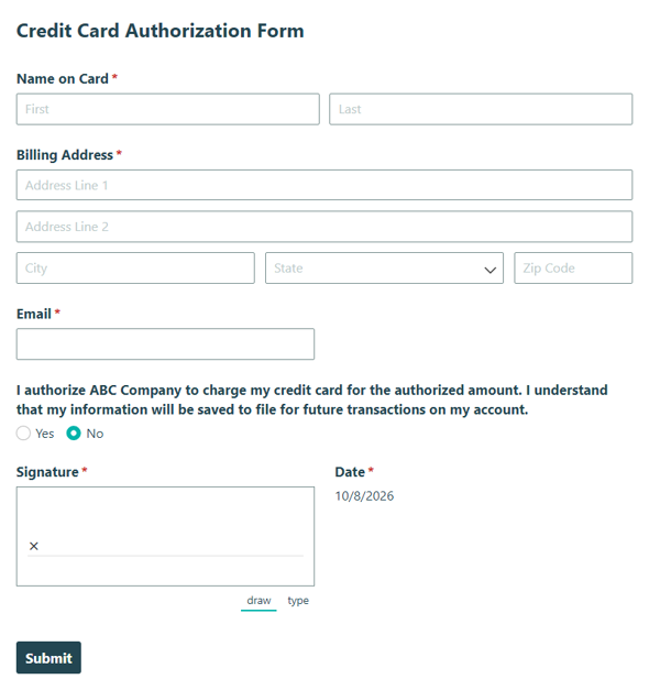 Go to Credit Card Authorization Form template