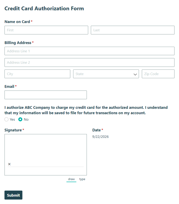 Go to Credit Card Authorization Form template