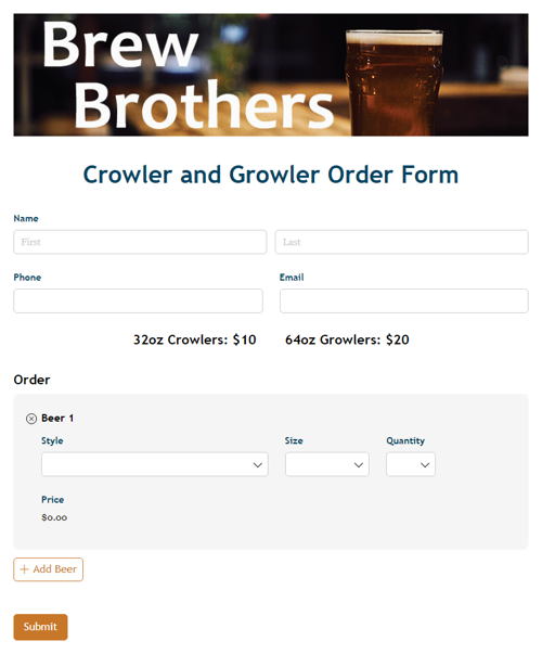 Go to Crowler and Growler Order Form template