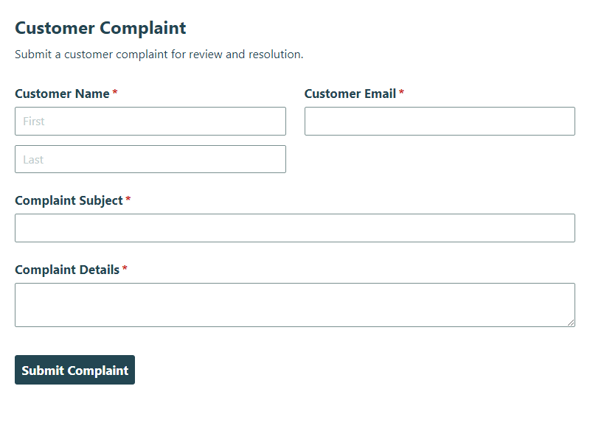 Go to Customer Complaint template