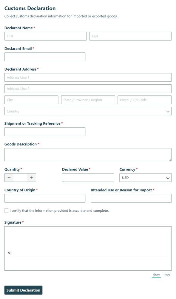 Go to Customs Declaration template