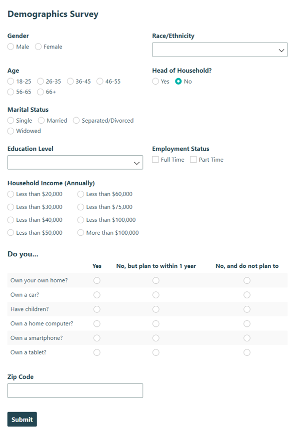 Go to Demographics Survey template
