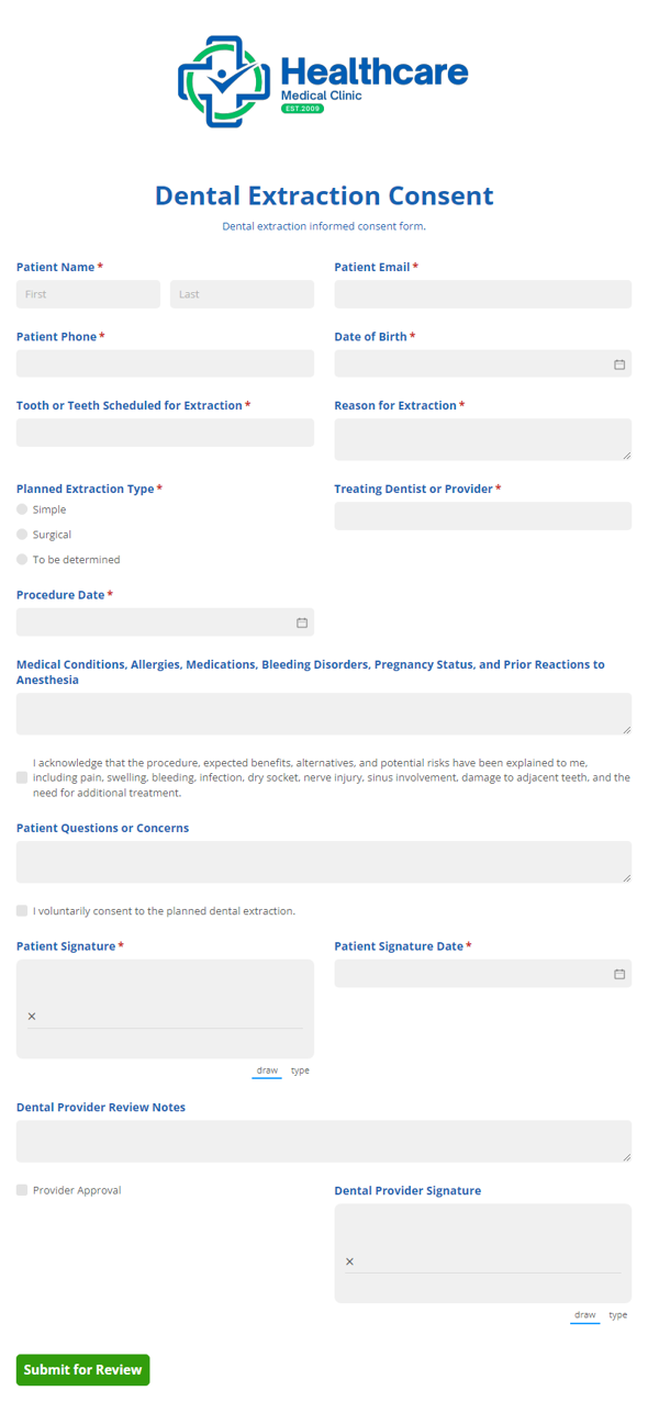 Go to Dental Extraction Consent template