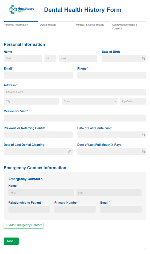 Go to Dental Health History Form template