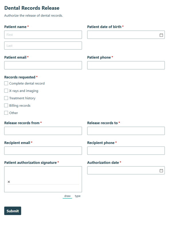Go to Dental Records Release template
