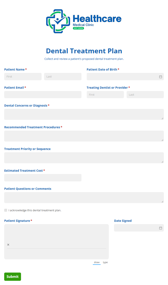 Go to Dental Treatment Plan template
