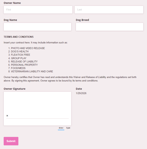 Go to Dog Boarding Release Form template