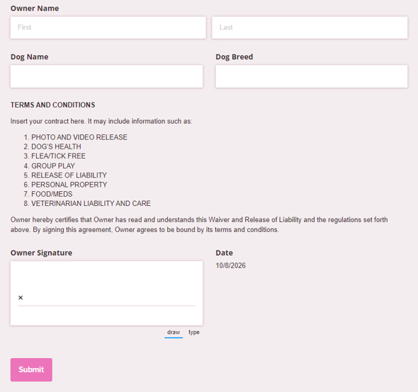 Go to Dog Boarding Release Form template