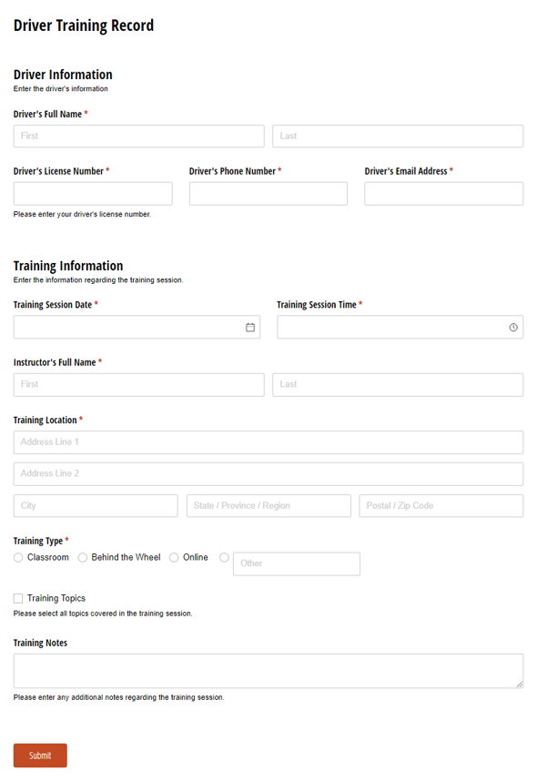 Go to Driver Training Record template