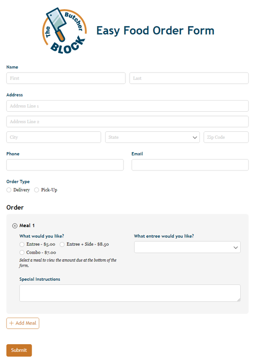 Go to Basic Food Order Form template