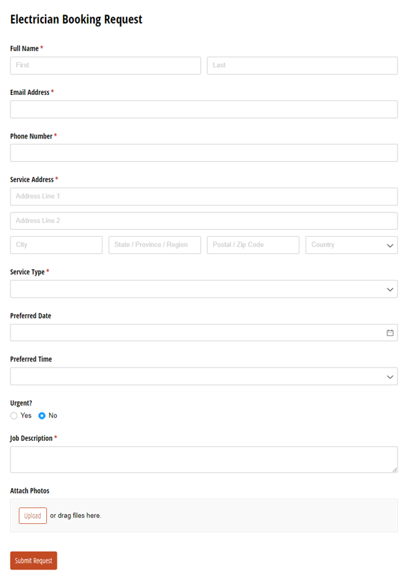 Go to Electrician Booking Request template