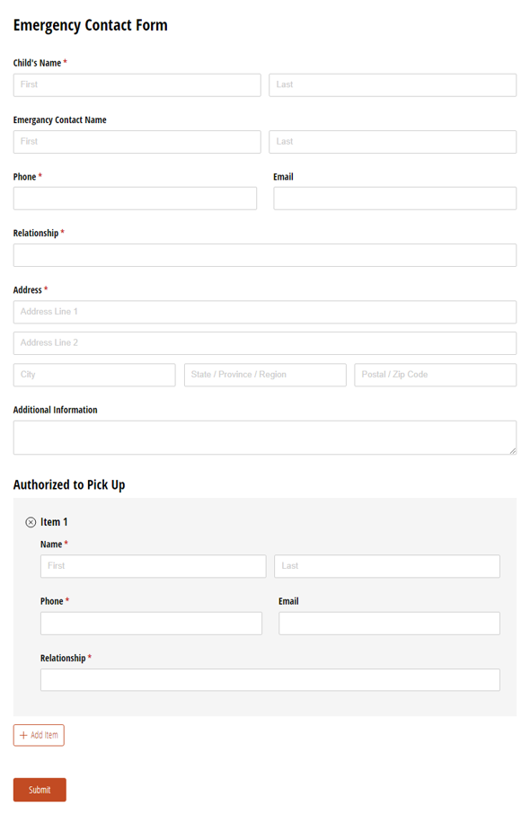 Go to Emergency Contact Form template