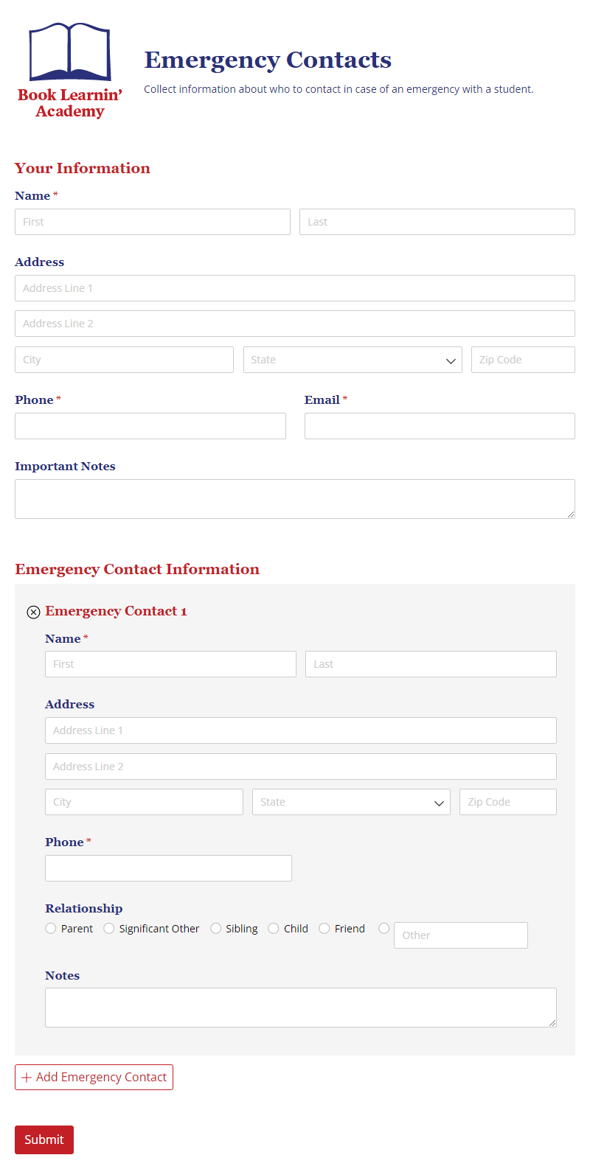 Go to Emergency Contacts template