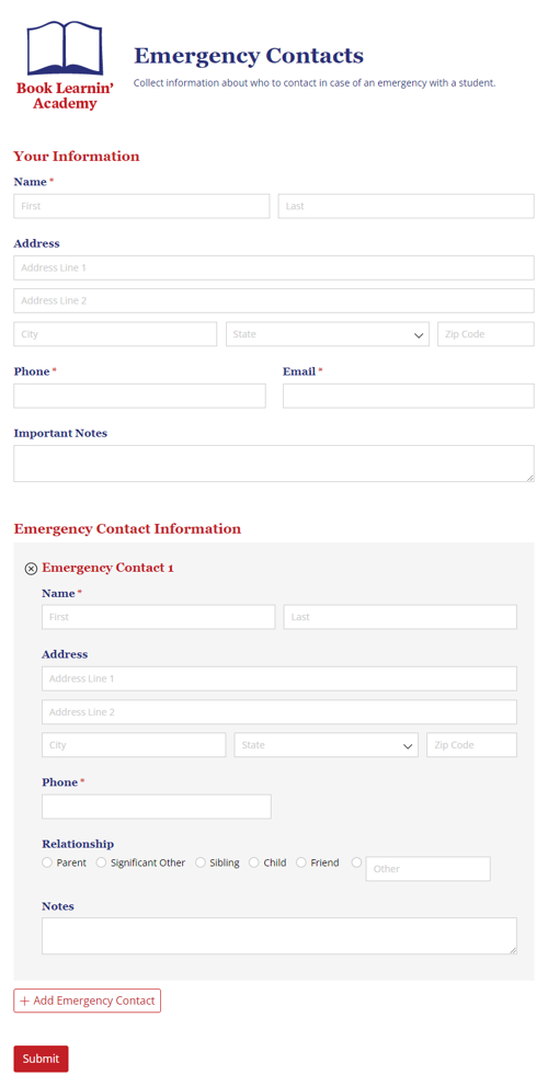 Go to Emergency Contacts template