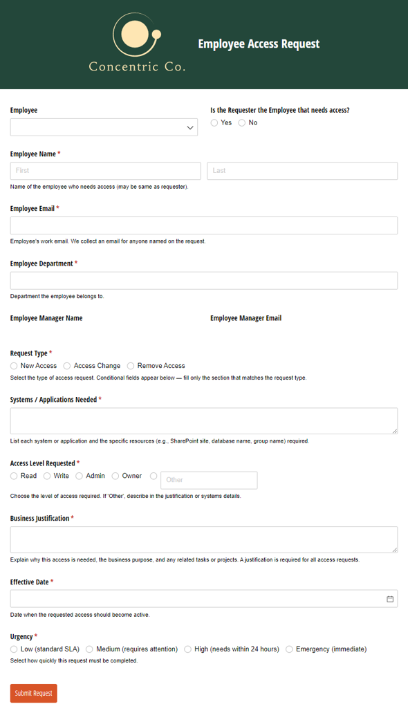 Go to Employee Access Request Form Template template