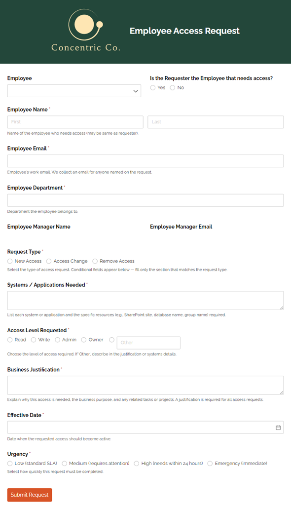 Go to Employee Access Request Form Template template