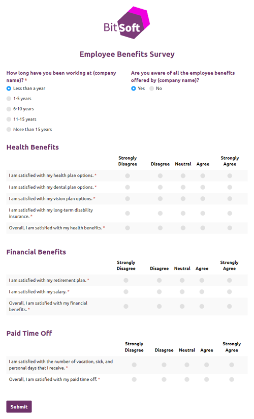 Go to Employee Benefits Survey template