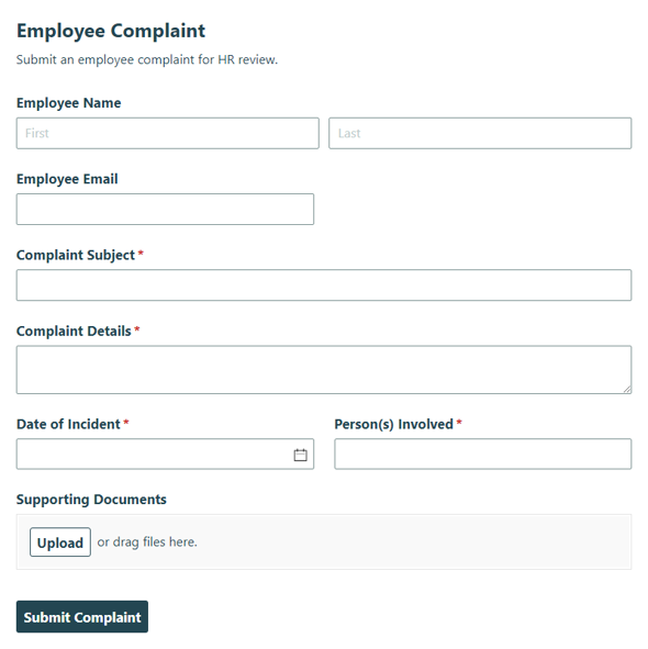 Go to Employee Complaint template