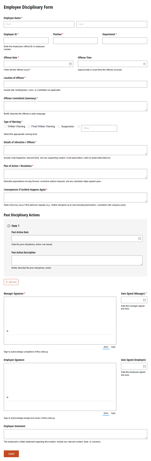 Go to Employee Disciplinary Form template