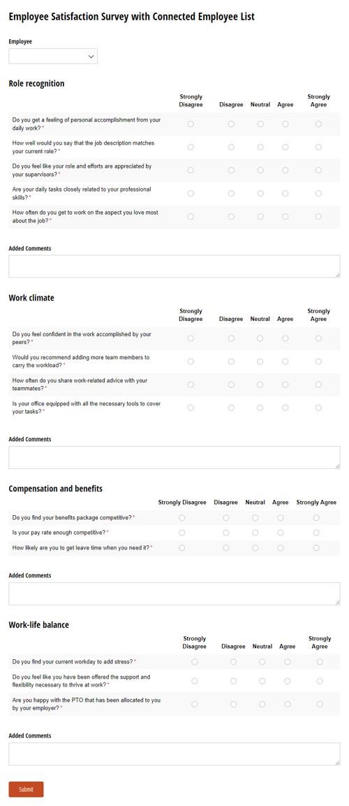 Go to Employee Satisfaction Survey with Connected Employee List template