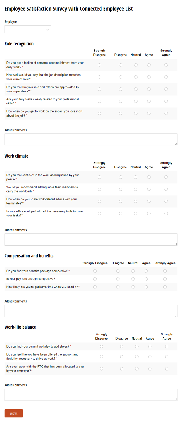 Go to Employee Satisfaction Survey with Connected Employee List template