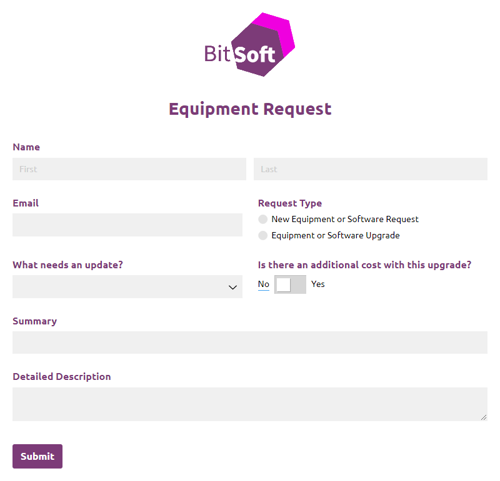 Go to Equipment Request template