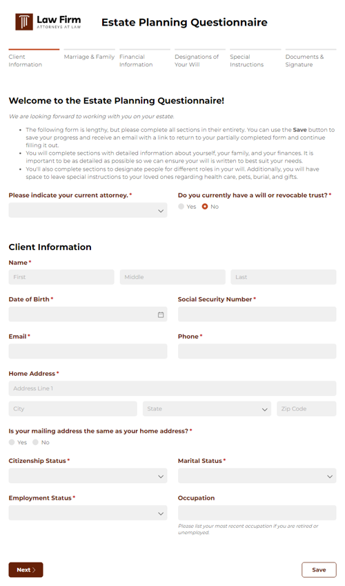 Go to Estate Planning Questionnaire template