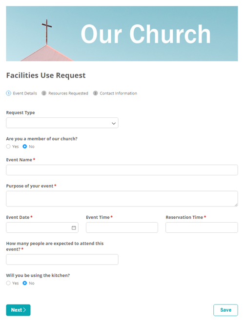 Go to Facilities Use Request template