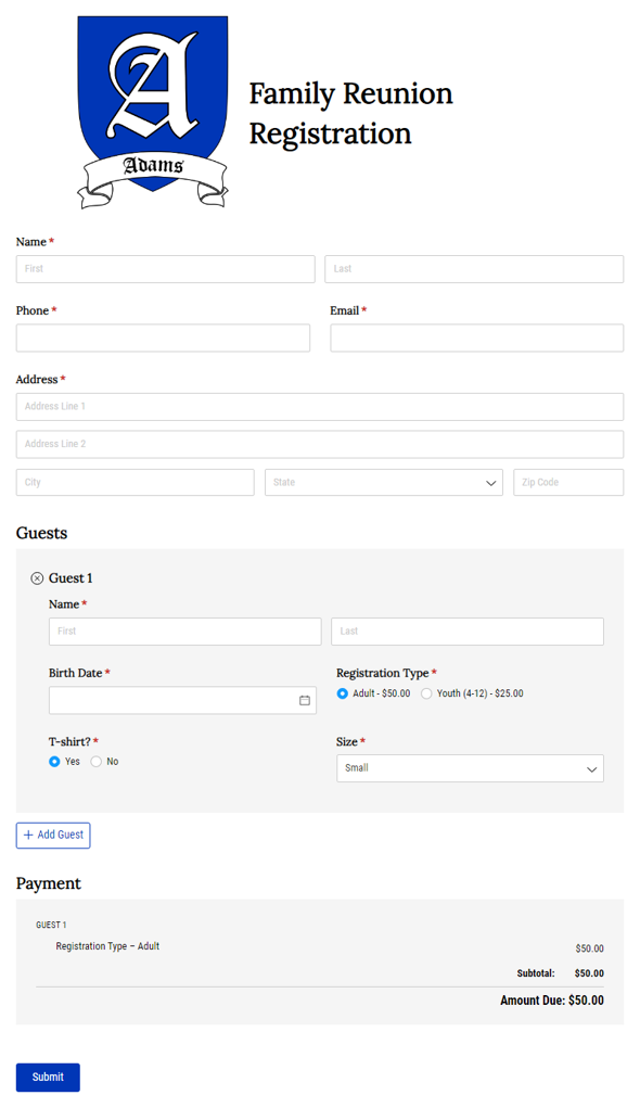 Go to Family Reunion Registration template