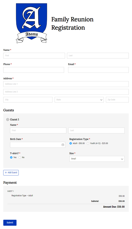 Go to Family Reunion Registration template