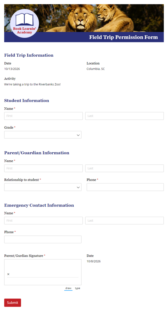 Go to Field Trip Permission Form template