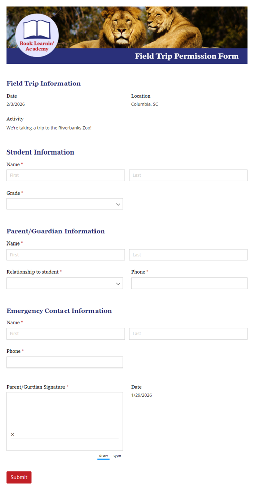 Go to Field Trip Permission Form template