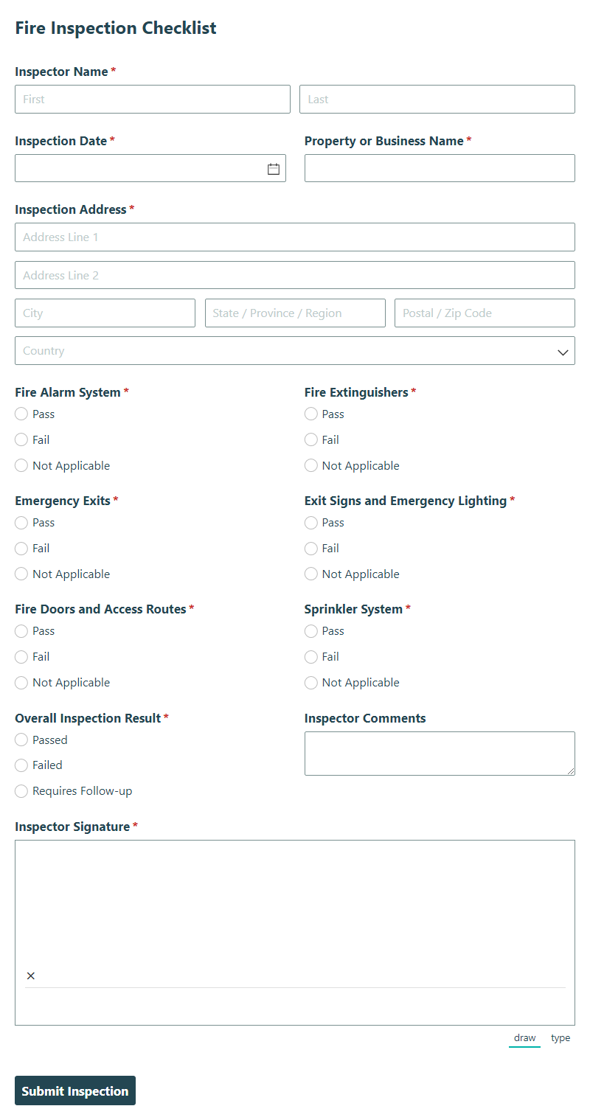 Go to Fire Inspection Checklist template