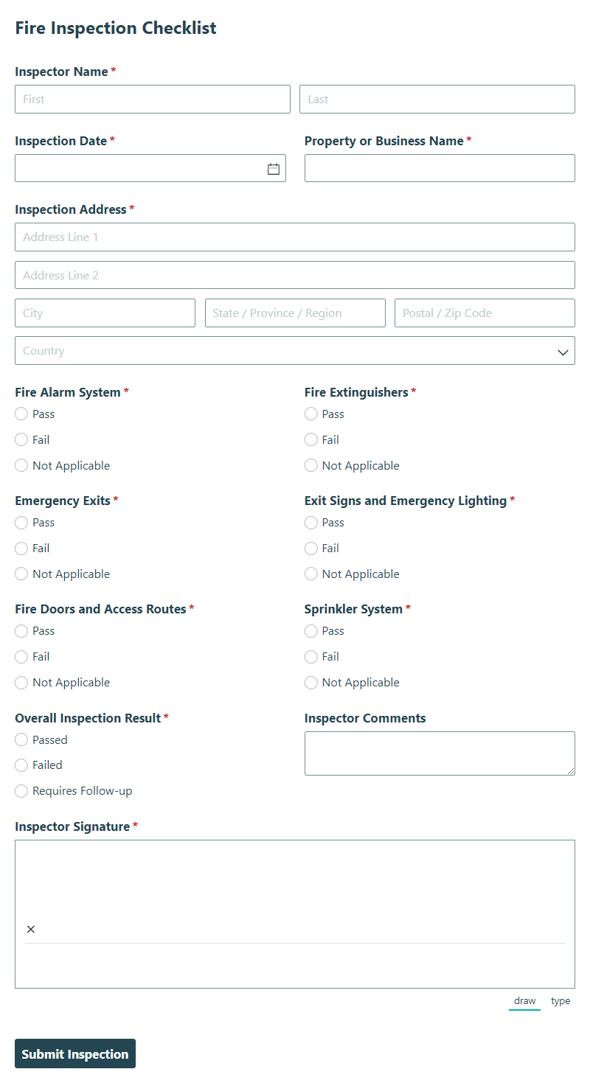 Go to Fire Inspection Checklist template