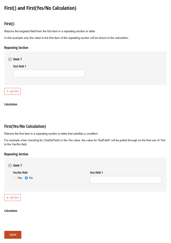 Go to First() and First(Yes/No Calculation) template