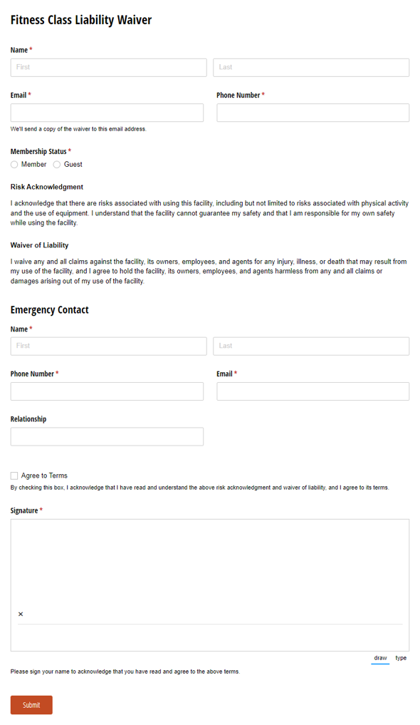 Go to Fitness Class Liability Waiver Form Template template