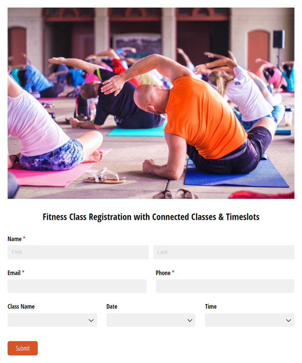 Go to Fitness Class Registration with Connected Classes & Timeslots template