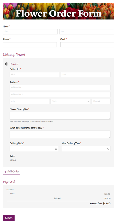 Go to Flower Order Form template