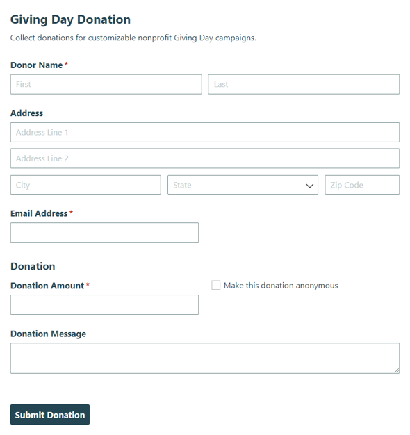 Go to Giving Day Donation Form template