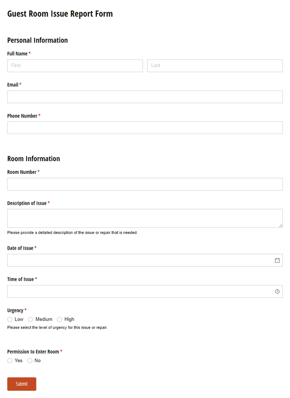 Go to Guest Room Issue Report Form template