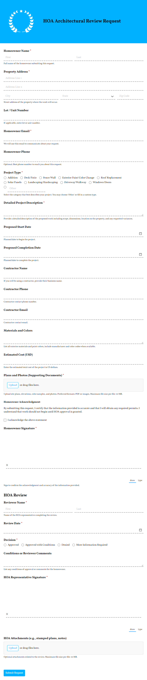 Go to HOA Architectural Review Request template