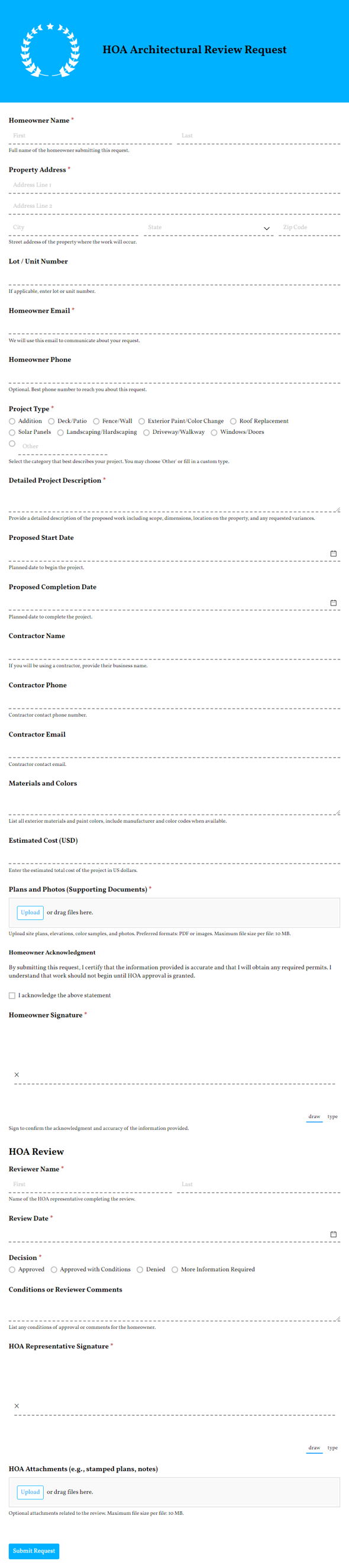 Go to HOA Architectural Review Request template
