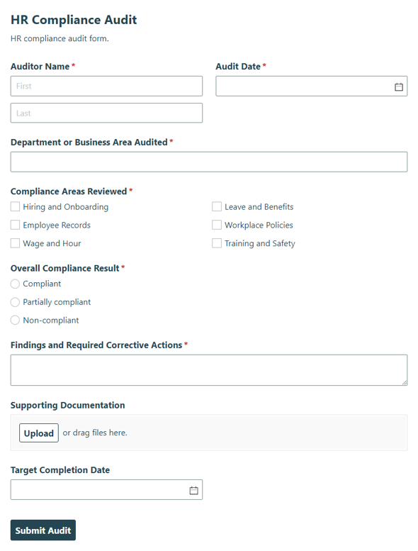 Go to HR Compliance Audit template