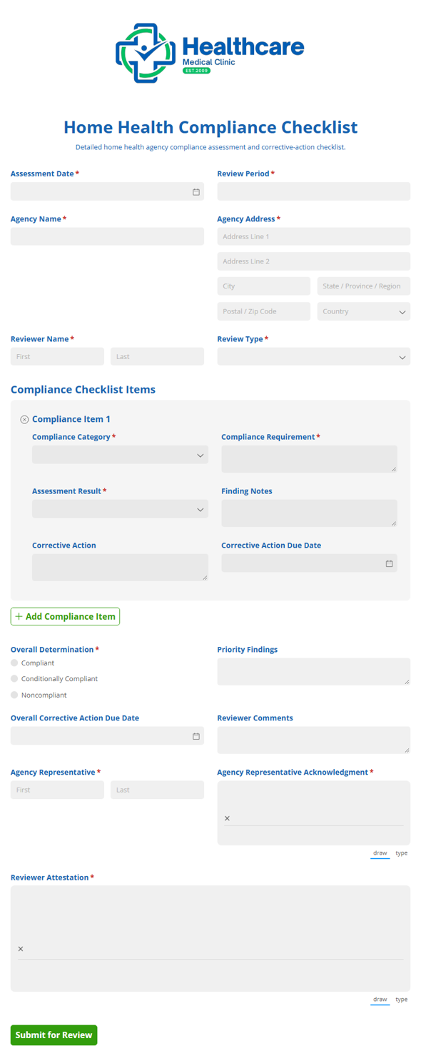 Go to Home Health Compliance Checklist template