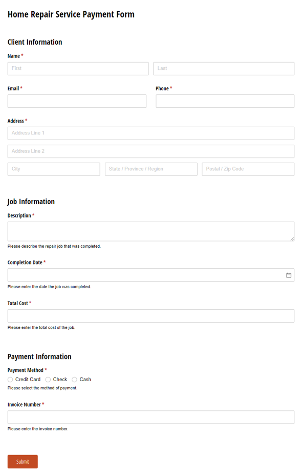 Go to Service Payment Form template