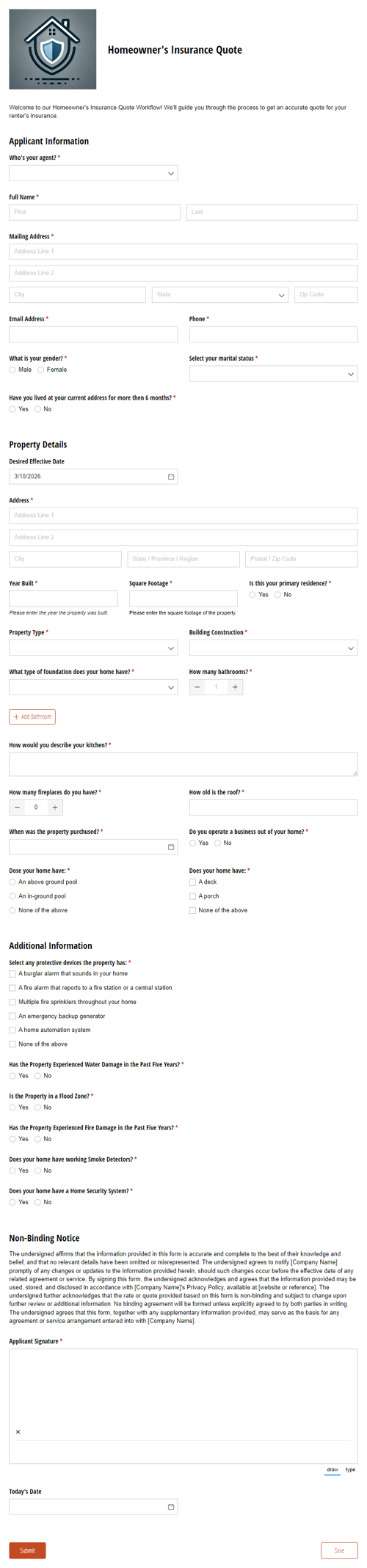 Go to Homeowners Insurance Quote Form template