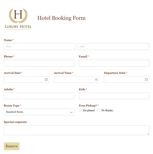 Go to Hotel Booking Form template