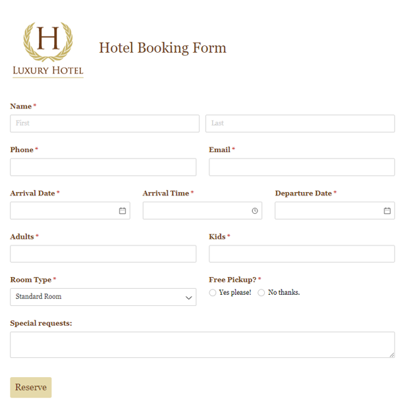 Go to Hotel Booking Form template